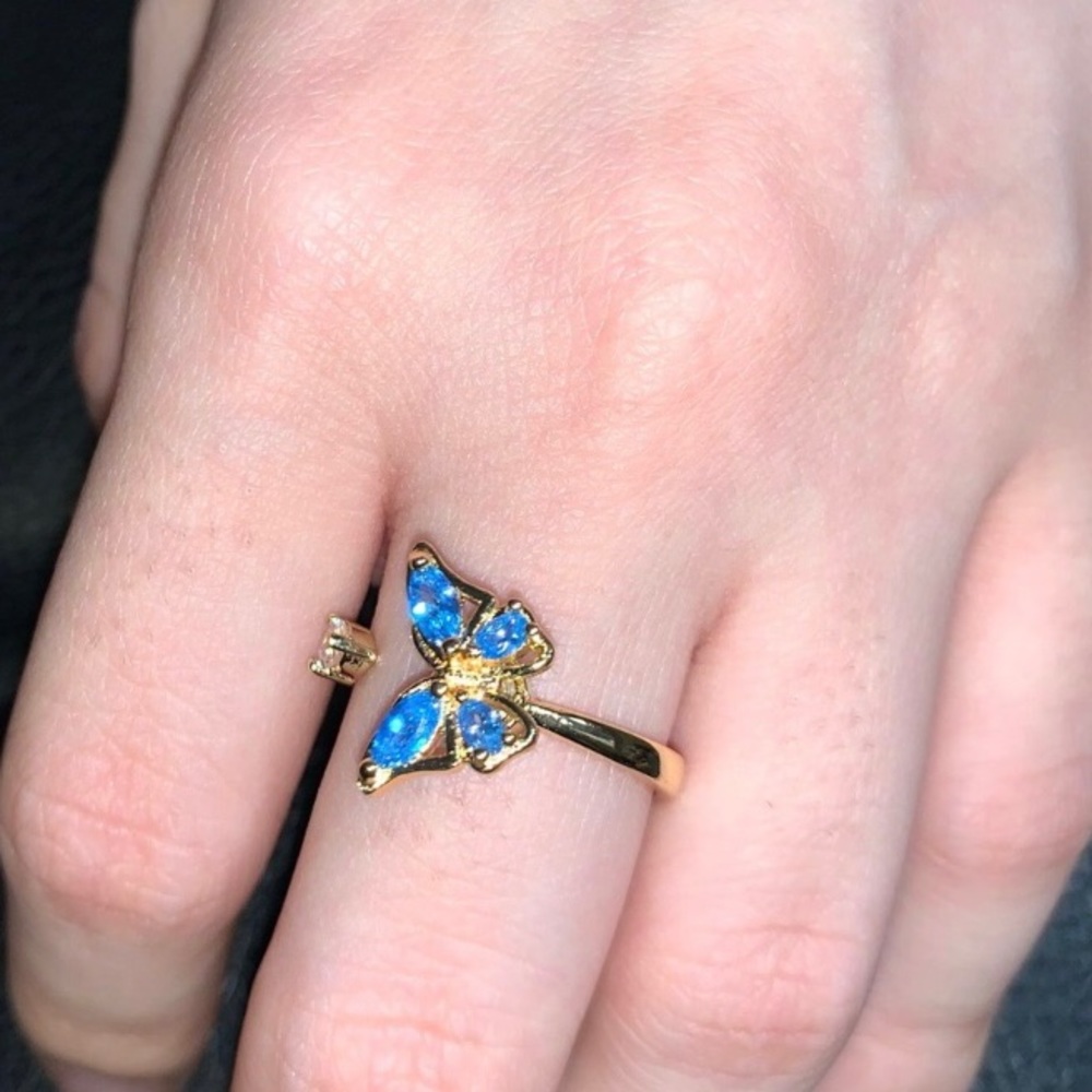 Fashion Jewelry Swivel Blue Marquise Butterfly Fidget Ring 🦋